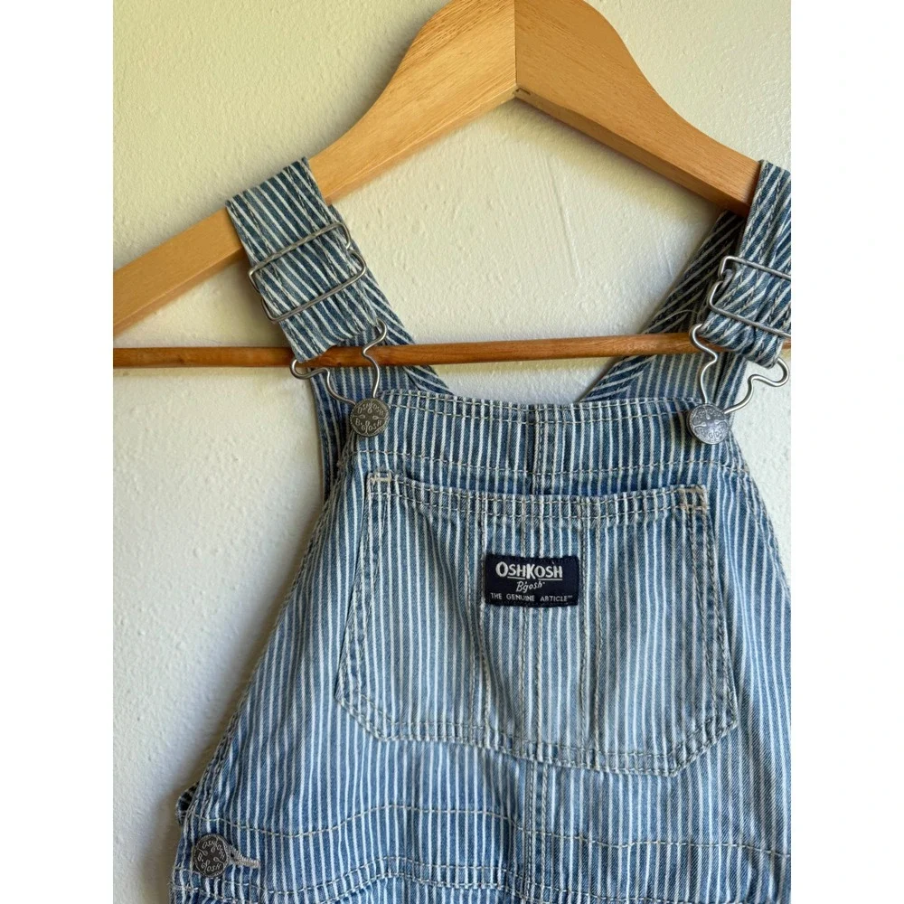 OshKosh Bgosh Kids Hickory Stripe Denim Vestbak Overalls Blue White Shortalls